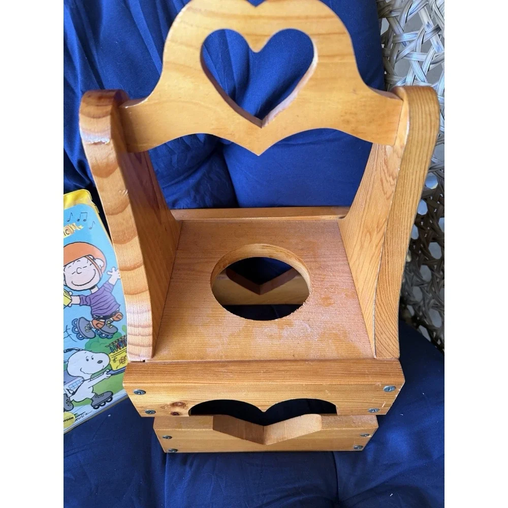 Vintage Wood Caddy Heart Cut-Out Box Candle 90s Country Handmade Planter Handmad